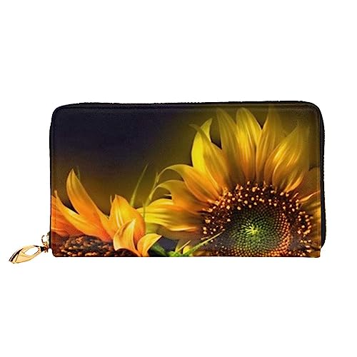 JCAKES Geldbörse für Damen, mit Reißverschluss, lange Leder-Geldbörse, Clutch, Geldbörse, Sonnenblumen-Malerei, Schwarz , Einheitsgröße von JCAKES