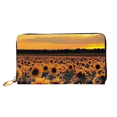 JCAKES Geldbörse für Damen, mit Reißverschluss, lange Leder-Geldbörse, Clutch, Sonnenblumen-Design, Schwarz , Einheitsgröße von JCAKES