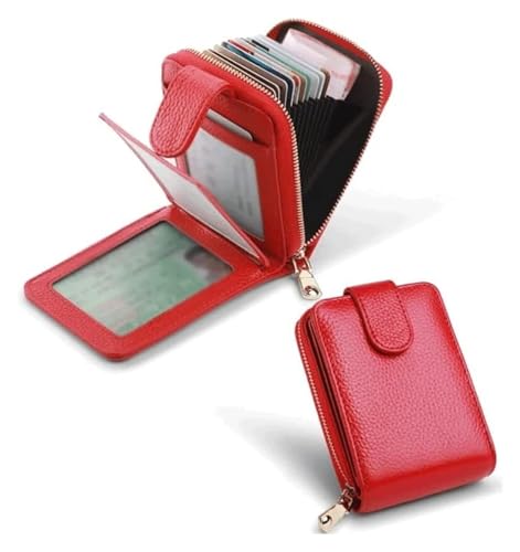 JCAKES Geldbörsen Brieftasche Damen-Geldbörse aus Leder, einfach und langlebig, Kartenhalter, mehrere Kartenfächer mit Reißverschluss, Münzfach, Unisex, reißfest Einfach (Color : Red) von JCAKES