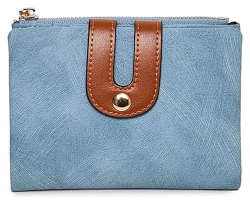 JCAKES Geldbörsen Brieftasche Damen Leder Geldbörse Einfache Schnalle Kartenhalter Tragbare Dünne Münzgeldbörsen Kurze Mini-Münzen Tasche Reißfest Einfach (Color : Blue) von JCAKES