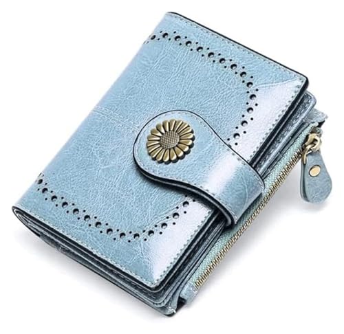 JCAKES Geldbörsen Brieftasche Damen Leder Geldbörse Mode Kurz Student Kartenhalter Multifunktions Business Münzen Tasche Mini Geldbörsen Einfach (Color : Light Blue, Size : 10x12.5cm) von JCAKES