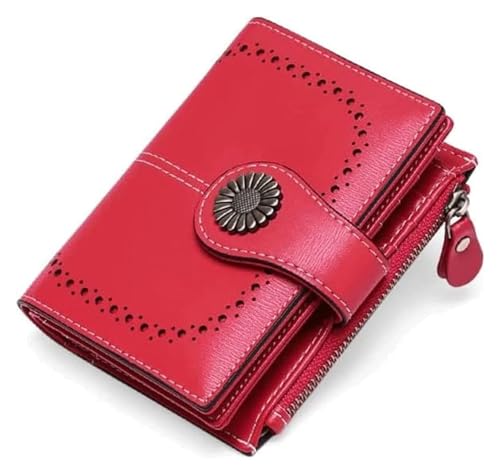 JCAKES Geldbörsen Brieftasche Damen Leder Geldbörse Mode Kurz Student Kartenhalter Multifunktions Business Münzen Tasche Mini Geldbörsen Einfach (Color : Red, Size : 10x12.5cm) von JCAKES