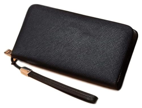 JCAKES Geldbörsen Brieftasche Damen Ledergeldbörse Einfach Große Kapazität Kartenhalter Schlanke Münzgeldbörsen 8 Kartenfächer Herren Münzfach Reißfest Einfach (Color : Black-with Bracelet) von JCAKES