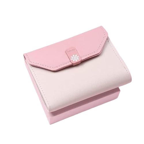 JCAKES Geldbörsen Brieftasche Neue Damen-Leder-Geldbörse Mini Daisy Reißverschluss Kartenhalter Klassisch Kurz Münzfach mit Ausweisfenster Reißfest Einfach (Color : Pink, Size : 9x11.5cm) von JCAKES