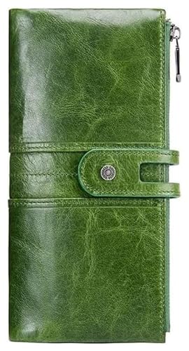 JCAKES Geldbörsen Brieftasche Neue Lederbrieftasche Herren Langer Kartenhalter Damen Retro Große Kapazität Münzgeldbörsen Klassische Münztasche Reißfest Einfach (Color : Green, Size : 19.5x9.5cm) von JCAKES