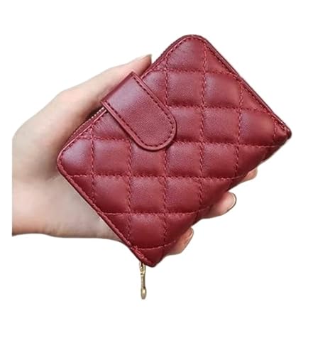 JCAKES Geldbörsen Brieftasche Tragbare Damen-Pu-Leder-Geldbörse Kurzer Kartenhalter Retro Ms. Münzgeldbörsen Universität Reißfest Einfach (Color : Red, Size : 9.5x11cm) von JCAKES