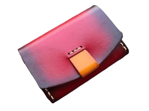 JCAKES Geldbörsen Brieftasche Unisex Universal Leder Brieftasche Große Kapazität Kartenhalter Tragbare Münzen Tasche Kurze Kleinere Retro Geldbörsen Einfach (Color : Red-1, Size : 7x10.5cm) von JCAKES