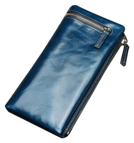 JCAKES Geldbörsen Geldbörse, Langer Stil, Damen-Geldbörse aus Leder, großer Aufbewahrungskartenhalter, klassisches Vintage-Münzfach mit Ausweisfach, Münzfach Einfach (Color : Blue-1, Size : 8.5x19cm) von JCAKES