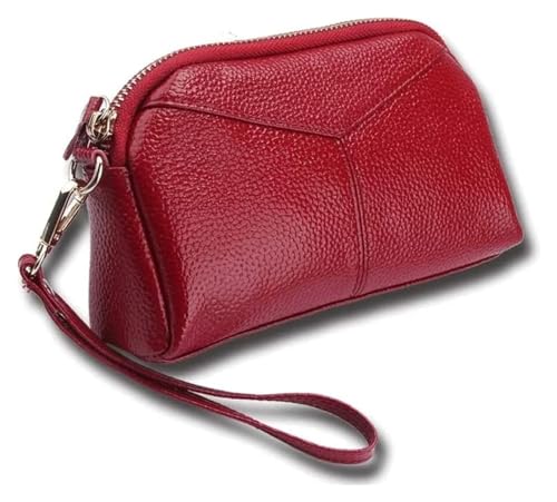 JCAKES Geldbörsen Geldbörse Damen Leder Geldbörse Mode Hohe Kapazität Kartenhalter Klassische Münztasche Tragbare Geldbörsen Reißfest Einfach (Color : Red, Size : 11x18.5cm) von JCAKES