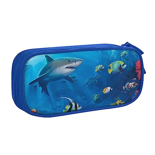 JCAKES Große Kapazität Federmäppchen, tolle weiße Fische Bleistift Stift Tasche Schreibwaren Beutel Organizer mit Fach Pencase für Mädchen und Jungen, schwarz, blau, rosa, blau, Einheitsgröße, von JCAKES