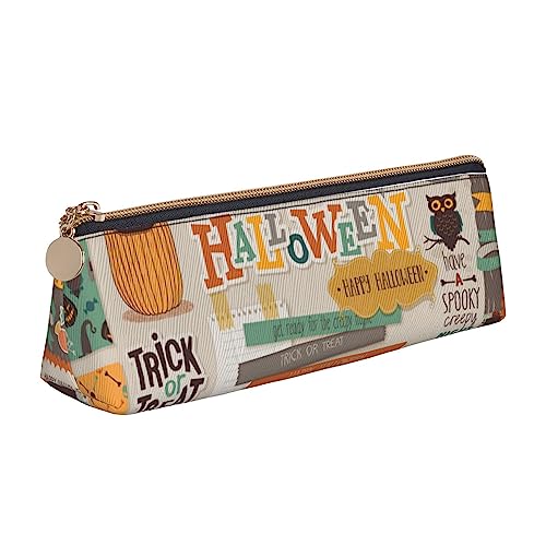 JCAKES Halloween Scrapbook Leder Dreieck Federmäppchen Dreieckig Leder Schreibwaren Organizer Federmäppchen Aufbewahrungstasche Kosmetiktasche, weiß, Einheitsgröße, Taschen-Organizer von JCAKES