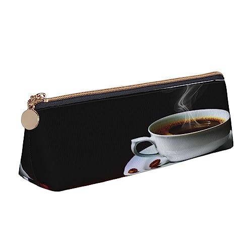 JCAKES Heißer Kaffee mit Kaffeebohne Leder Dreieck Federmäppchen Dreieckige Leder Schreibwaren Organizer Federmäppchen Aufbewahrungstasche Kosmetiktasche, weiß, Einheitsgröße, Taschen-Organizer von JCAKES