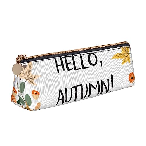 JCAKES Hello Autumn Leder Dreieck Federmäppchen Dreieckige Leder Schreibwaren Organizer Federmäppchen Aufbewahrungstasche Kosmetiktasche, weiß, Einheitsgröße, Taschen-Organizer von JCAKES