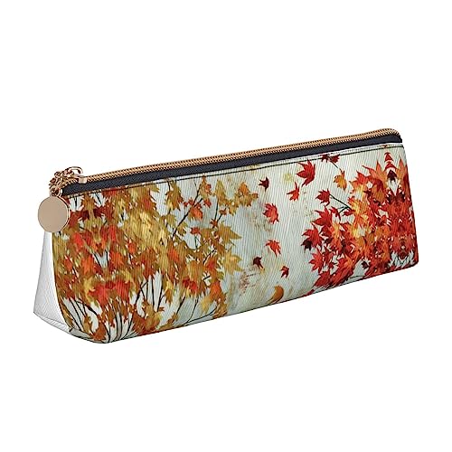 JCAKES Herbst Goldene Blätter Leder Dreieck Bleistift Fall Dreieck Leder Schreibwaren Organizer Bleistift Fällen Aufbewahrungstasche Kosmetiktasche, weiß, Einheitsgröße, Taschen-Organizer von JCAKES