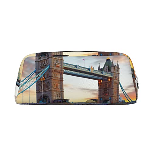 JCAKES Historische Old Tower Bridge London Leder Federmäppchen Federtasche für Mädchen Mäppchen Jungen Klein Federmäppchen Personalisiert Federmäppchen Aufbewahrungstasche Kosmetiktasche, silber, von JCAKES