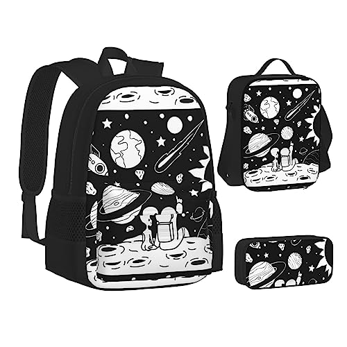 JCAKES Kinder Schultasche Rucksack Astronaut Reise Tagesrucksack Lunchtasche Federmäppchen 3 in 1 Rucksäcke Sets Schwarz, Schwarz , Einheitsgröße, Kinderrucksack von JCAKES