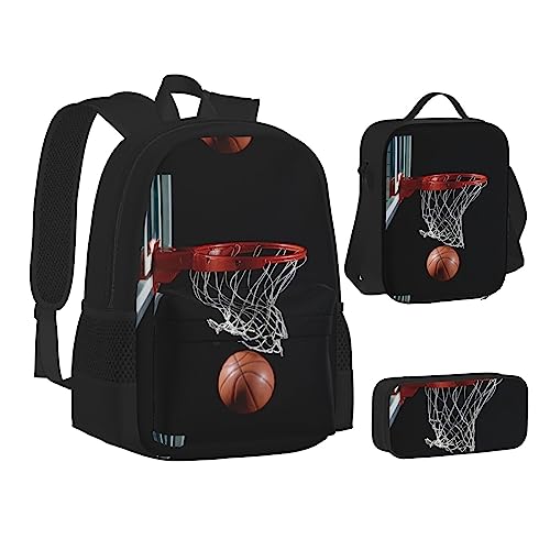 JCAKES Kinder Schultasche Rucksack Basketball Reise Tagesrucksack Lunchtasche Federmäppchen 3 in 1 Rucksäcke Sets Schwarz, Schwarz , Einheitsgröße, Kinderrucksack von JCAKES