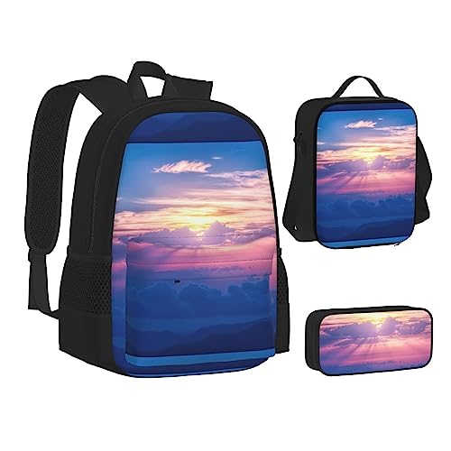 JCAKES Kinder Schultasche Rucksack Blue Sky Travel Daypack Lunch Bag Pencil Case 3 in 1 Rucksäcke Sets Schwarz, Schwarz , Einheitsgröße, Kinderrucksack von JCAKES