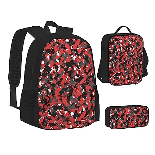 JCAKES Kinder Schultasche Rucksack Camouflage Muster Reise Tagesrucksack Lunchtasche Federmäppchen 3 in 1 Rucksäcke Sets Schwarz, Schwarz , Einheitsgröße, Kinderrucksack von JCAKES