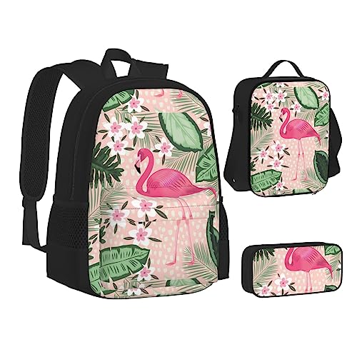 JCAKES Kinder Schultasche Rucksack Flamingo Reise Tagesrucksack Lunchtasche Federmäppchen 3 in 1 Rucksäcke Sets schwarz, Schwarz , Einheitsgröße, Kinderrucksack von JCAKES