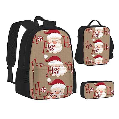 JCAKES Kinder Schultasche Rucksack Frohe Weihnachten Reise Tagesrucksack Lunchtasche Federmäppchen 3 in 1 Rucksäcke Sets Schwarz, Schwarz , Einheitsgröße, Kinderrucksack von JCAKES