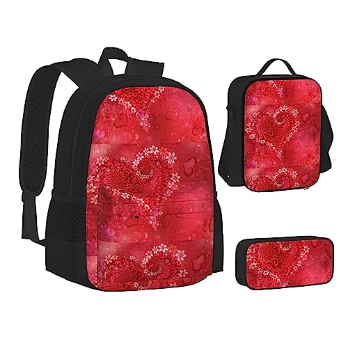 JCAKES Kinder Schultasche Rucksack Herz Blume Reise Tagesrucksack Lunchtasche Federmäppchen 3 in 1 Rucksäcke Sets Schwarz, Schwarz , Einheitsgröße, Kinderrucksack von JCAKES