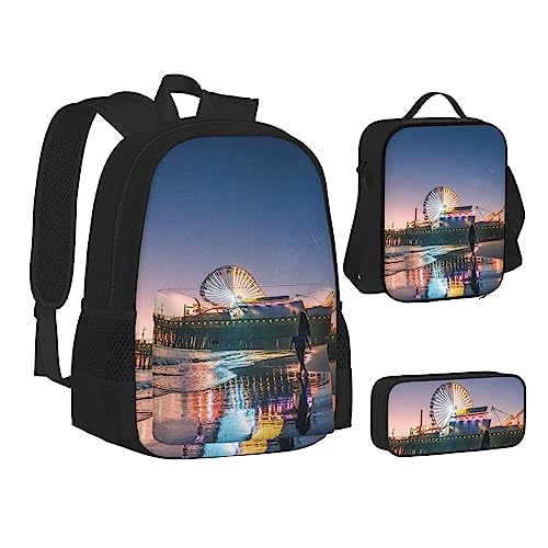 JCAKES Kinder Schultasche Rucksack Pier Lights Travel Daypack Lunch Bag Pencil Case 3 in 1 Rucksäcke Sets Schwarz, Schwarz , Einheitsgröße, Kinderrucksack von JCAKES