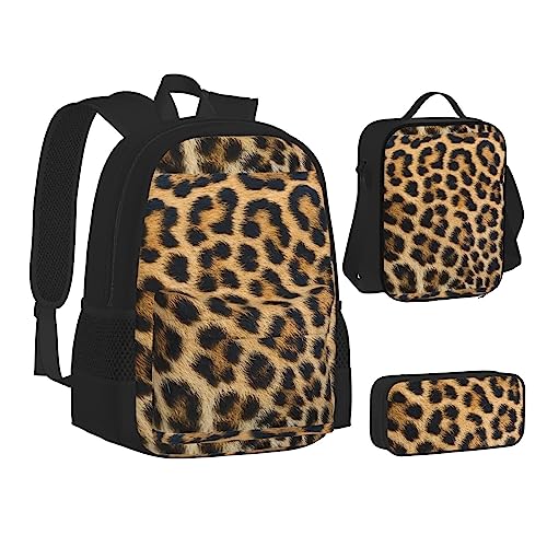 JCAKES Kinder Schultasche Rucksack Rough Leopard Print Reise Tagesrucksack Lunchtasche Federmäppchen 3 in 1 Rucksäcke Sets Schwarz, Schwarz , Einheitsgröße, Kinderrucksack von JCAKES