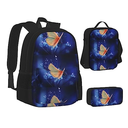 JCAKES Kinder Schultasche Rucksack Schmetterling Reise Tagesrucksack Lunchtasche Federmäppchen 3 in 1 Rucksäcke Sets Schwarz, Schwarz , Einheitsgröße, Kinderrucksack von JCAKES