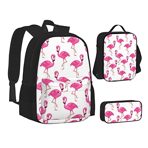 JCAKES Kinder Schultasche Rucksack rosa Flamingo Reise Tagesrucksack Lunchtasche Federmäppchen 3 in 1 Rucksäcke Sets schwarz, Schwarz , Einheitsgröße, Kinderrucksack von JCAKES