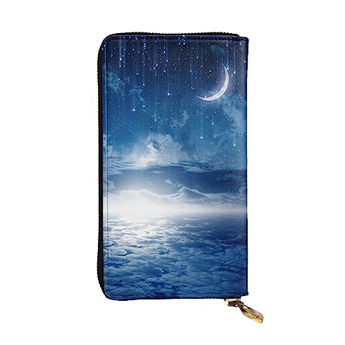 JCAKES Leder Lange Tasche Brieftasche Falling Star Moon Card Wallet Leder Brieftaschen Reise Brieftasche Brieftaschen, Kartenetuis & Geld Organisatoren, Schwarz , Einheitsgröße, Modern von JCAKES