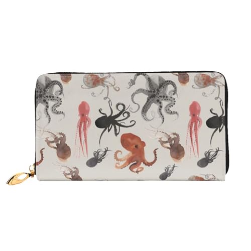 JCAKES Ledergeldbörse für Damen, lang, mit Reißverschluss, Handy-Kartenhalter, Kreditkartenetui, Münzorganizer, Geldbörse, Clutch, Taschen für Damen und Herren, bunte Collage, Farbe: Octopus, von JCAKES