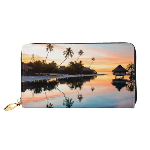 JCAKES Ledergeldbörse für Damen, lange Geldbörse, Reißverschluss, Handy-Kartenhalter, Kreditkartenetui, Münzorganizer, Geldbörse, Clutch, Taschen für Damen und Herren, Weihnachtsbild, Tropical Sunset, von JCAKES