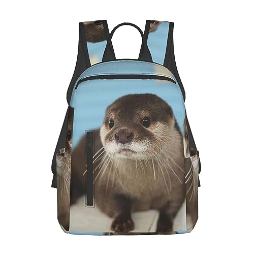 JCAKES Leichter Rucksack, niedlicher Otter, Schultasche, Jungen & Mädchen, Polyester-Rucksack, Büchertasche, Damen, lässig, Reise, Tagesrucksack, Schwarz , One size von JCAKES