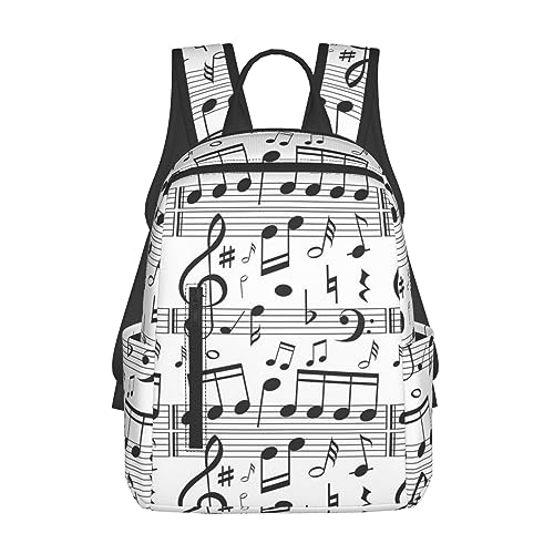 JCAKES Leichter Rucksack mit Musiknoten, Schultasche, Jungen und Mädchen, Polyester, Büchertasche, lässig, Reisen, Tagesrucksack, Schwarz , One size von JCAKES