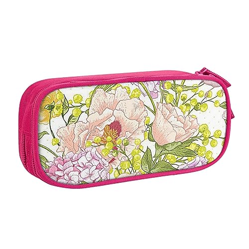 JCAKES Lila und gelbe Blume Große Kapazität Doppelschicht Federmäppchen Doppelter Reißverschluss Federmäppchen Federmäppchen Personalisierte Bleistift Große Federmäppchen Make-up-Tasche, rose, von JCAKES