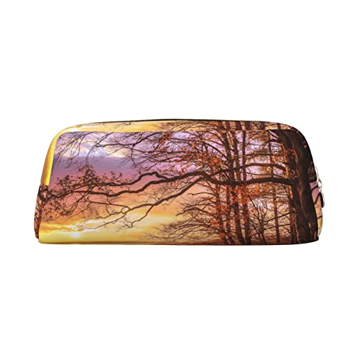 JCAKES Lonely Bench Sunset Leder Federmäppchen Federtasche für Mädchen Mäppchen Jungen Klein Federmäppchen Personalisiert Federmäppchen Aufbewahrungstasche Kosmetiktasche, gold, Einheitsgröße, von JCAKES