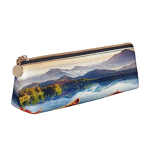 JCAKES Mountain Boat Lake Leder Dreieck Federmäppchen Dreieck Leder Schreibwaren Organizer Federmäppchen Aufbewahrungstasche Kosmetiktasche, weiß, Einheitsgröße, Taschen-Organizer von JCAKES