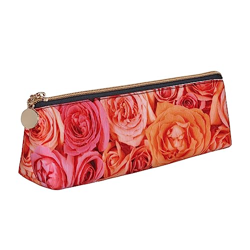 JCAKES Orange Rose Leder Dreieck Bleistift Fall Dreieckig Leder Schreibwaren Organizer Bleistift Fällen Aufbewahrungstasche Kosmetiktasche, weiß, Einheitsgröße, Taschen-Organizer von JCAKES