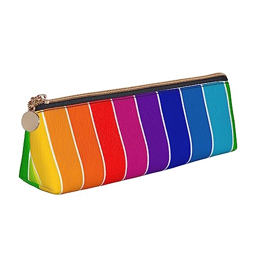 JCAKES Rainbow Striped Leather Triangle Pencil Case Triangular Leather Stationery Organizer Pencil Cases Storage Bag Cosmetic Bag, weiß, Einheitsgröße, Taschen-Organizer von JCAKES