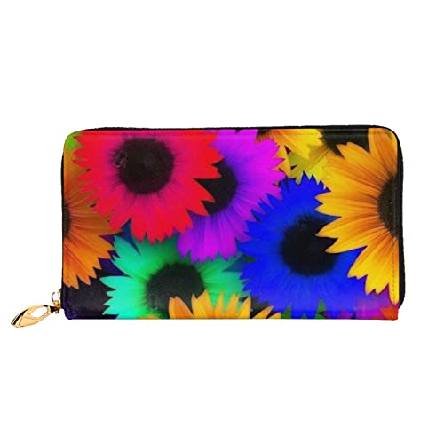 JCAKES Regenbogen Sonnenblume Leder Geldbörsen für Männer Geldbörsen für Männer Reise Brieftasche Frauen Geldbörsen Brieftasche Kartenhalter, Schwarz , Einheitsgröße, Modern von JCAKES