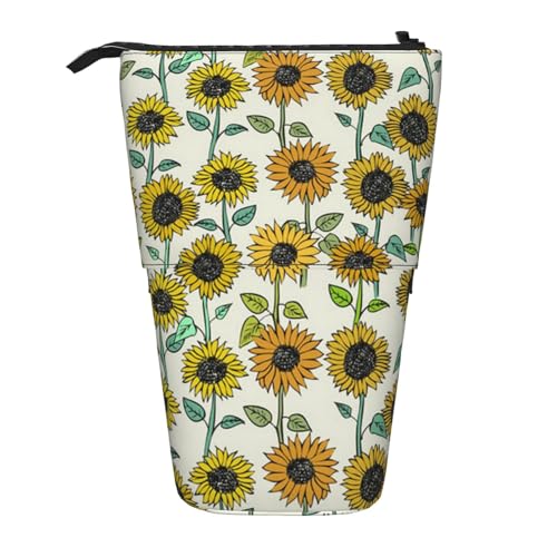 JCAKES Romantische Sonnenblumen Stehende Federmappe, Niedliches Muster Federmäppchen - Erweiterbare Make-up-Tasche, Pop-Up Büro Schreibwaren Organizer, Kosmetiktasche, Daily Essentials von JCAKES