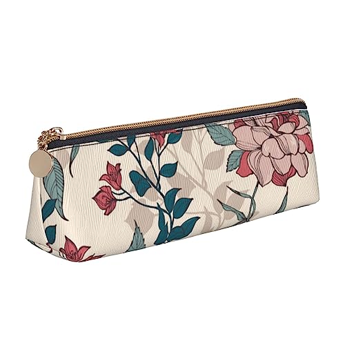 JCAKES Rosa Blumen Blätter Leder Dreieck Bleistift Fall Dreieckig Leder Schreibwaren Organizer Bleistift Fällen Aufbewahrungstasche Kosmetiktasche, weiß, Einheitsgröße, Taschen-Organizer von JCAKES