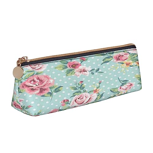 JCAKES Rose Blumen Leder Dreieck Federmäppchen Dreieckige Leder Schreibwaren Organizer Federmäppchen Aufbewahrungstasche Kosmetiktasche, weiß, Einheitsgröße, Taschen-Organizer von JCAKES