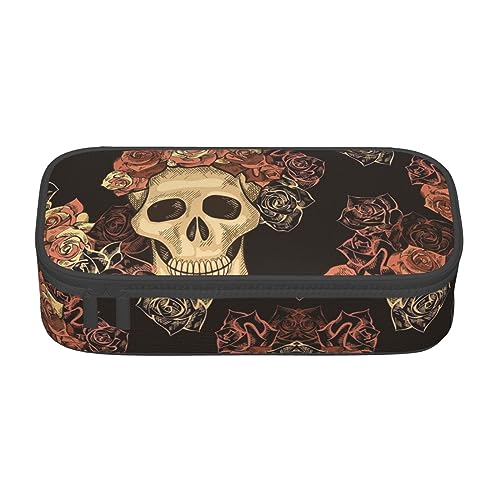 JCAKES Rose Skull Große Kapazität Fach Schreibwaren Bleistift Fall Schreibwaren Aufbewahrungsbox Große Federmäppchen Personalisierte Federmäppchen, Schwarz , Einheitsgröße, Taschen-Organizer von JCAKES