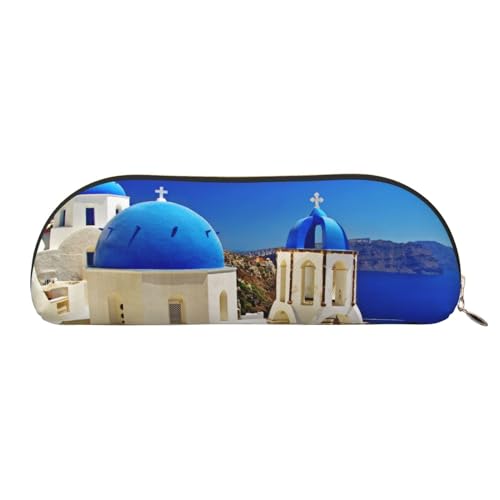 JCAKES Santorini Griechische Insel Meerblick Leder Federmäppchen Federtasche für Mädchen Federmäppchen Jungen Federtaschen Kleine Bleistiftbox Personalisierte Federmäppchen Kosmetiktaschen, gold, von JCAKES
