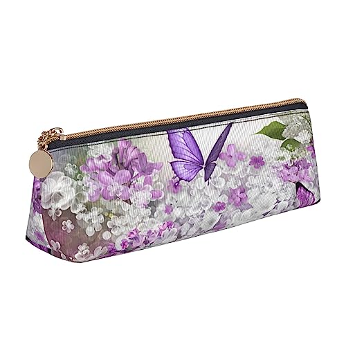 JCAKES Schmetterlinge Blumen Leder Dreieck Federmäppchen Dreieckige Leder Schreibwaren Organizer Federmäppchen Aufbewahrungstasche Kosmetiktasche, weiß, Einheitsgröße, Taschen-Organizer von JCAKES