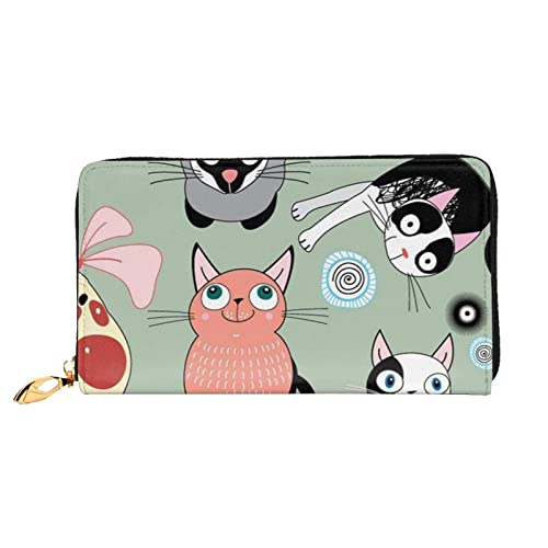 JCAKES Schöne Cartoon Katzen Leder Brieftaschen für Männer Brieftaschen für Männer Reise Brieftasche Frauen Geldbörsen Brieftasche Kartenhalter, Schwarz , Einheitsgröße, Modern von JCAKES