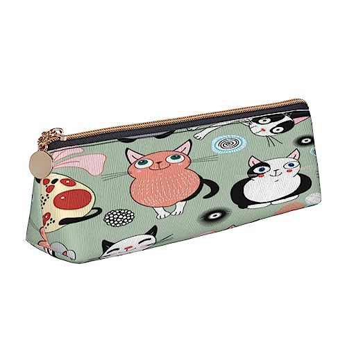 JCAKES Schöne Cartoon Katzen Leder Dreieck Bleistift Fall Dreieck Leder Schreibwaren Organizer Bleistift Fällen Aufbewahrungstasche Kosmetiktasche, weiß, Einheitsgröße, Taschen-Organizer von JCAKES