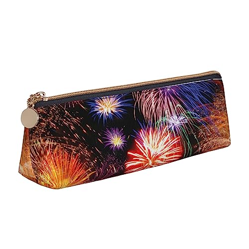 JCAKES Schöne Feuerwerk Leder Dreieck Bleistift Fall Dreieck Leder Schreibwaren Organizer Bleistift Fällen Aufbewahrungstasche Kosmetiktasche, weiß, Einheitsgröße, Taschen-Organizer von JCAKES